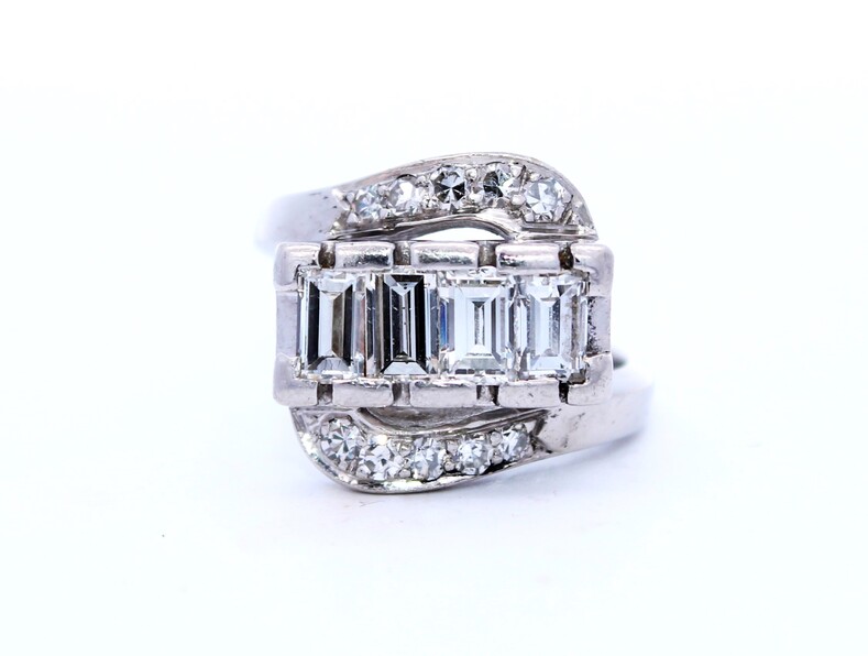 Estate Handmade Platinum Diamond Bypass Ring